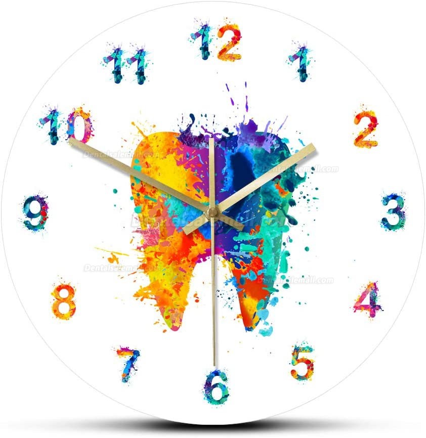Watercolour Tooth Painting Print Wall Clock Medical Dental Clinic Wall Wall Watch Orthodontist Dentist Gift Idea