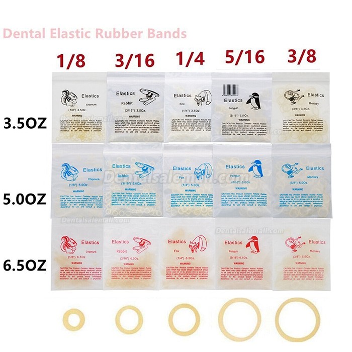 1000 Pcs Dental Orthodontic Rubber Bands Ortho Elastics Latex Braces 15 Sizes
