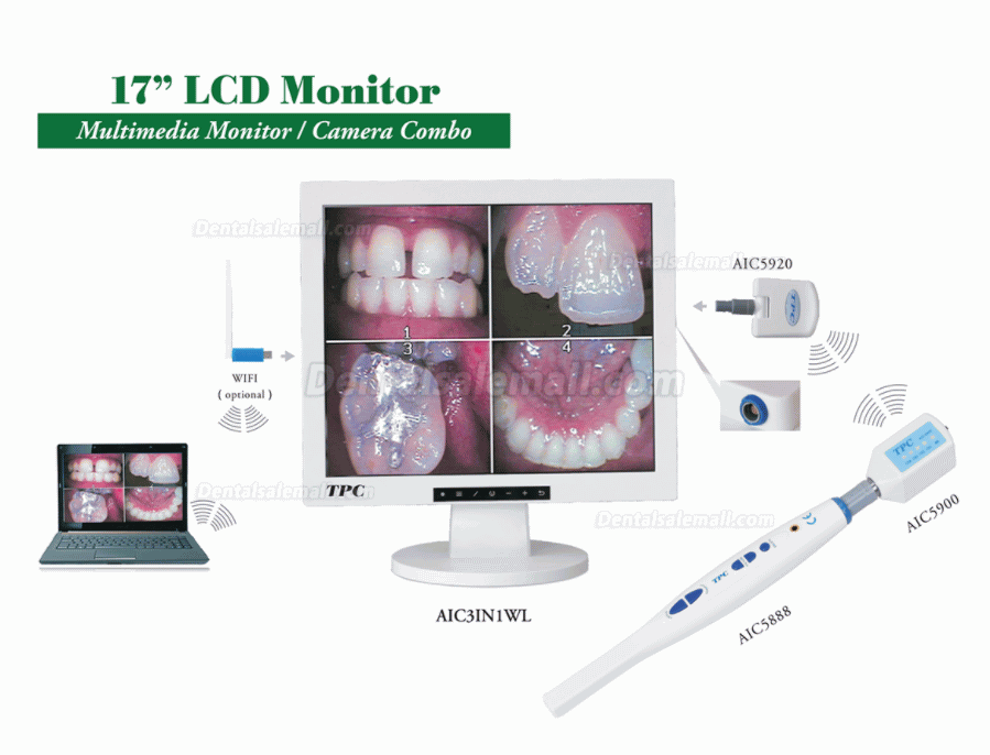 TPC Dental Cordless Intraoral Camera AIC5855A with 17"LCD Monitor M017+AIC5900 Wirelss Transmitter+AIC5920 Receiver