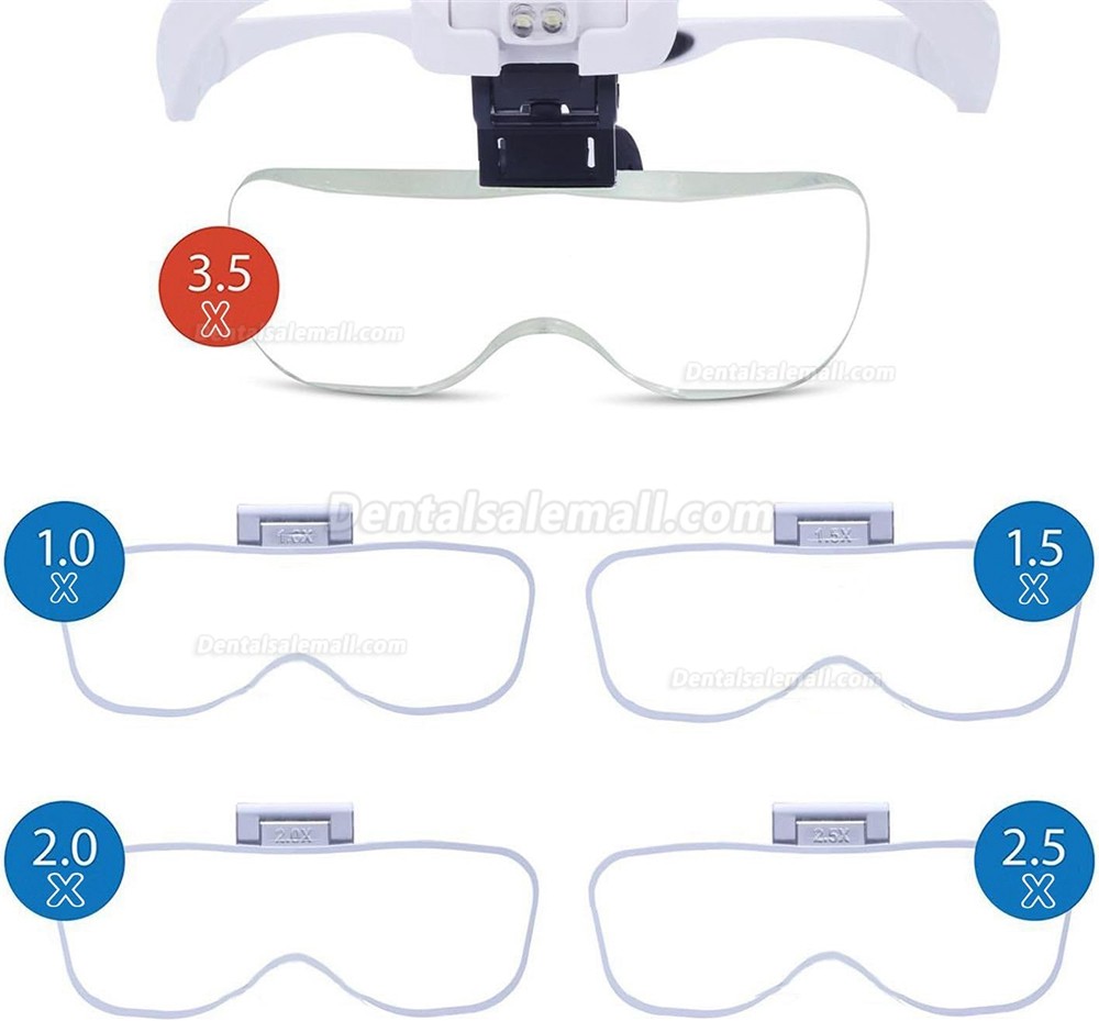 5 Lens Dentist Loupes Headlight Dental Binocular Glass Magnifier with Led Head Light