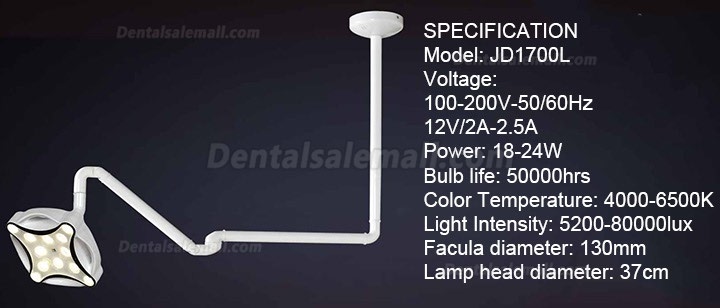 Micare JD1700 Ceiling Mount Dental Light LED Examination Operatory Shadowless Exam Light
