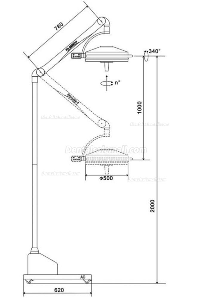 KWS KD-2036D-3 108W Mobile Stand LED Surgical Light Shadowless Exam Lamp Operatory Light