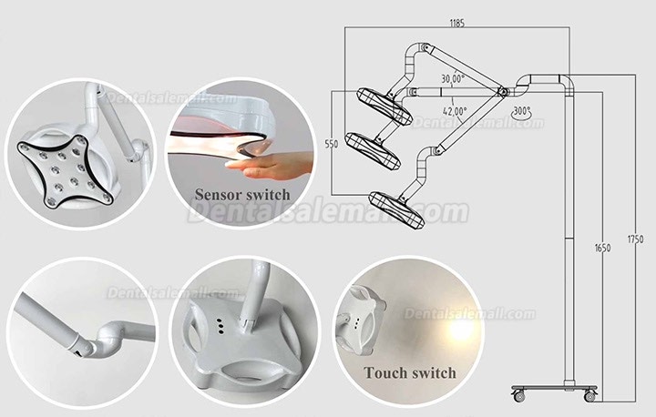 Micare JD1700L Mobile Stand LED Minor Dental Surgical Lamp Shadowless Light Operation Examination Lamp