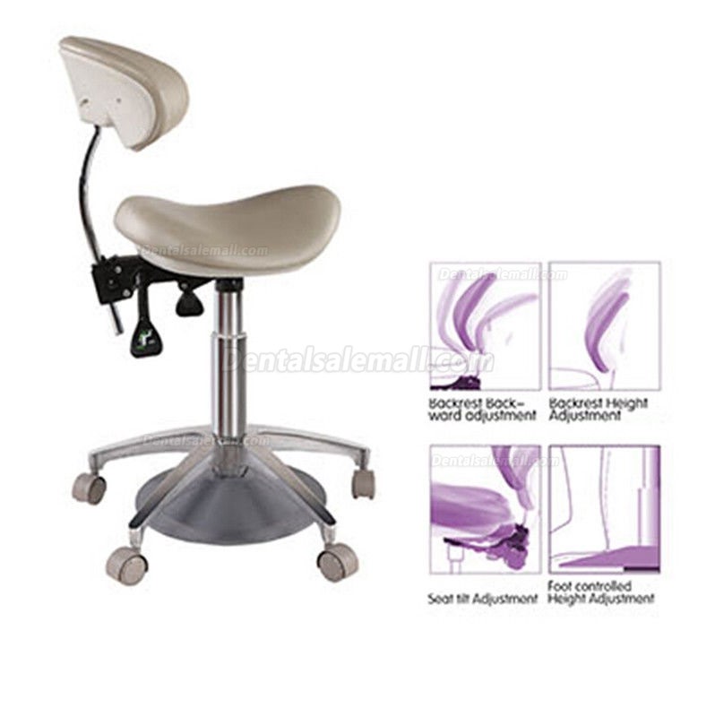 PU Leather Medical Dentist Saddle Chair Foot Controlled Mobile Doctors' Stool