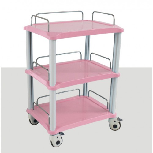 ZL® YA50R 3 Trays Dental Instrument Cart Blue / Pink Rolling Trolley ABS Made
