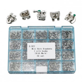 50 Sets Dental Orthodontic Metal Brackets Braces Mini Roth 022 3 Hooks Laser Mar...