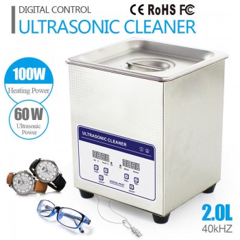 2L Industry Digital Ultrasonic Cleaner Machine Heater Timer Stainless Jewel Clean Tank