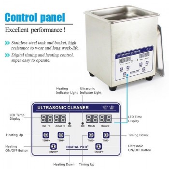 2L Industry Digital Ultrasonic Cleaner Machine Heater Timer Stainless Jewel Clean Tank