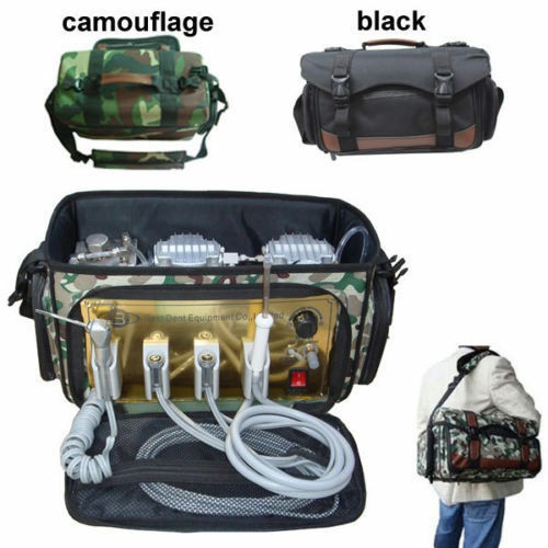 Portable Dental Unit Backpack with Compressor + 3 Way Syringe + Suction + Tube 4H