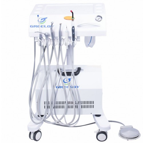 Greeloy Mobile Dental Cart Unit GU-P302 with Air Compressor GU-P300+ Curing Light+ Scaler Handpiece
