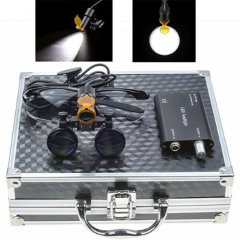 Dental 3.5X Binocular Loupes + 5W LED Head Light w/ Filter + Aluminum Box