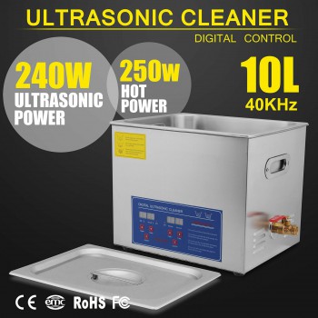 10L Industry Heated Ultrasonic Cleaner Heater w/Timer Stainless Steel