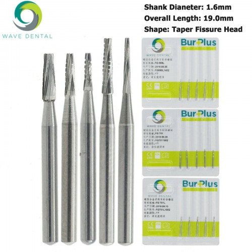 5 Packs Wave Dental Tungsten Carbide Bur Taper Fissure Long Head FG 699 701 701L Prima