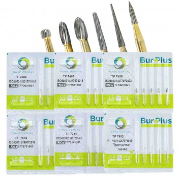 5Packs WAVE Dental Gold plated Trimming and Finishing Bur Taper TF 7004 7406 7408 7675 7714 7902