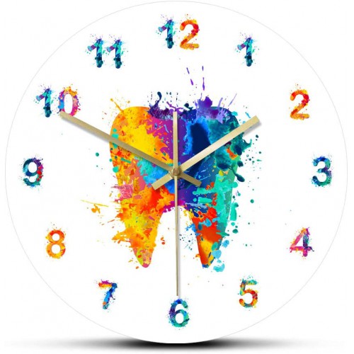 Watercolour Tooth Painting Print Wall Clock Medical Dental Clinic Wall Wall Watch Orthodontist Dentist Gift Idea