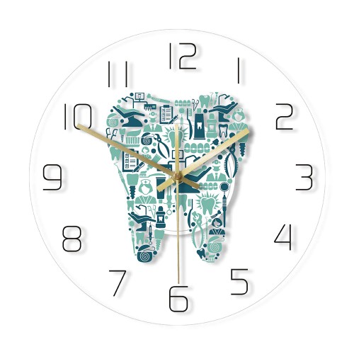 Dentist Symbols Acrylic Wall Clock Teeth Shape Decorative Clock for Dental Office