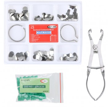 Full Kit Dental Matrix Sectional Contoured Matrices + 40 Pcs Silicone Add-On Wedges + Dental Pliers