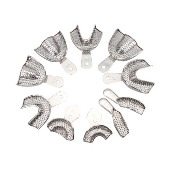 10Pcs/bag Dental Autoclavable Metal Impression Trays Perforated Stainless Steel