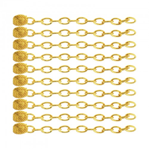 10 Pcs Dental Orthodontic Traction Rectangular Button With Chain 18K Gold Plated