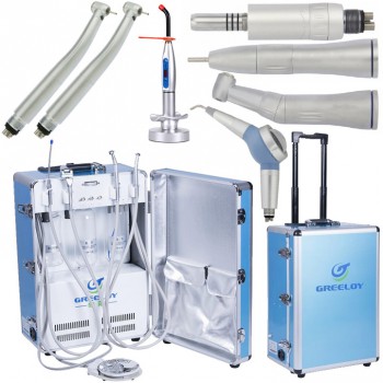 Greeloy® GU-P204 Portable Unit + Tubine Handpiece + Low Speed Handpiece Kit + Curing Light + Air Polisher