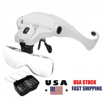 US STOCK! 5 Lens Dentist Loupes Headlight Dental Binocular Glass Magnifier with Led Head Light