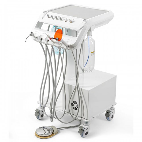 B033 Portable Dental Delivery Unit Mobile Trolley Cart with Air Compressor, Scaler Handpiece & Curing Light