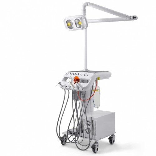 BD301 Mobile Dental Delivery Cart Unit with Dental LED Lamp + Air Compressor + Woodpecker Scaler + Curing Light