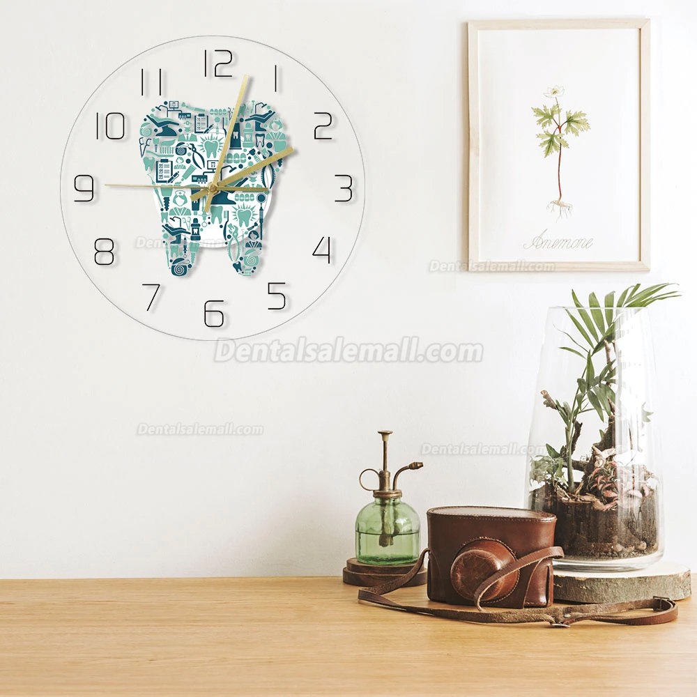 Dentist Symbols Acrylic Wall Clock Teeth Shape Decorative Clock for Dental Office