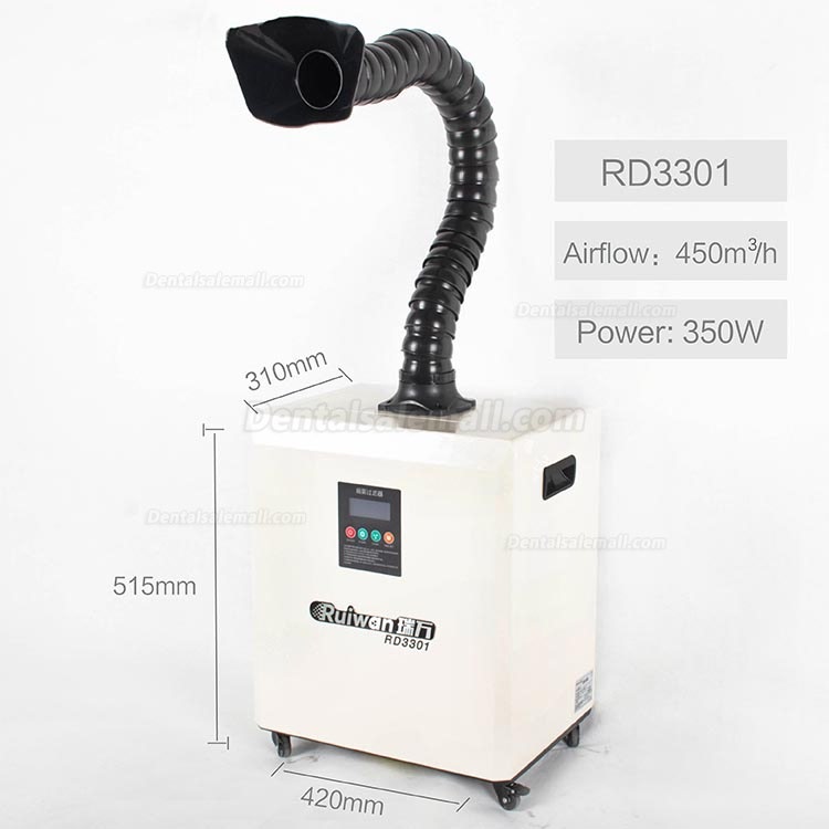 Ruiwan RD3301/RD3302 350W Mobile Fume Extractor 4 Layers Filter for Laboratory Laser Engraving Welding Manual Work