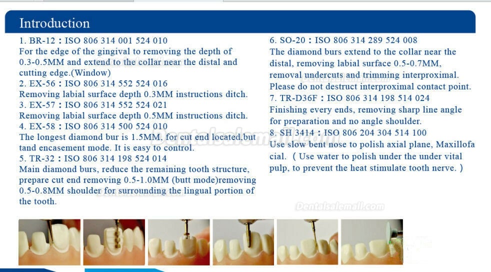 7 Pcs Dental Preparation Burs Porcelain Veneer Dental Burs