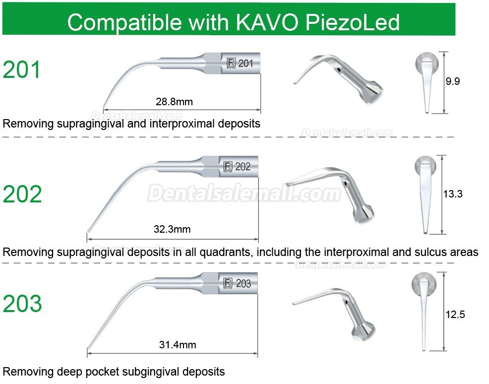 5Pcs Ultrasonic Scaling Tips 201 202 203 Compatible with KAVO PiezoLed Ultrasonic Scaler Handpiece