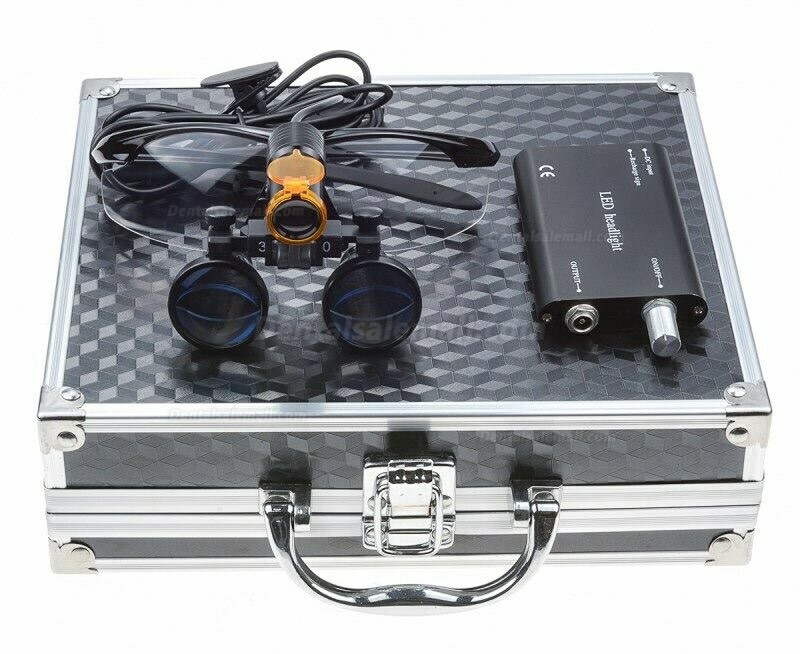 Dental 3.5X Binocular Loupes + 5W LED Head Light w/ Filter + Aluminum Box