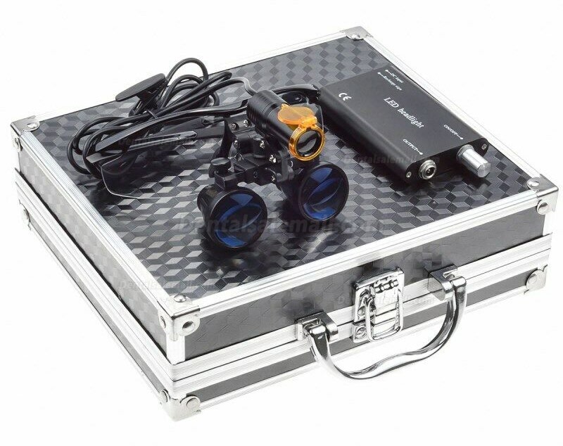 Dental 3.5X Binocular Loupes + 5W LED Head Light w/ Filter + Aluminum Box