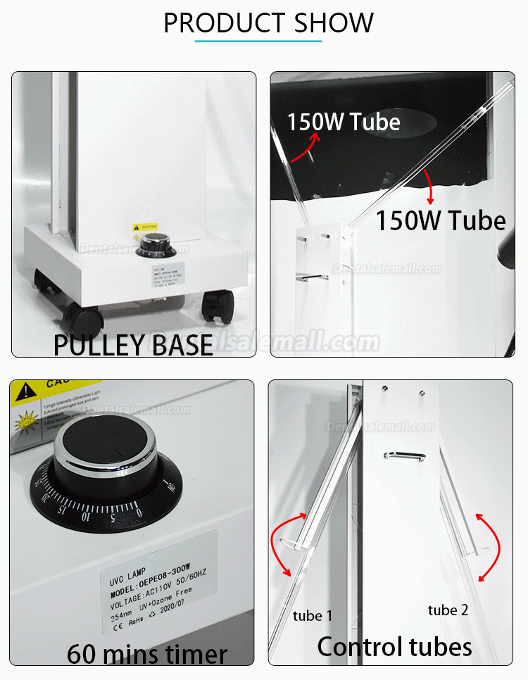 300W High Power Mobile UVC Disinfection Lampe UV Ultraviolet Light Sterilizer Trolley with Radar Sensors