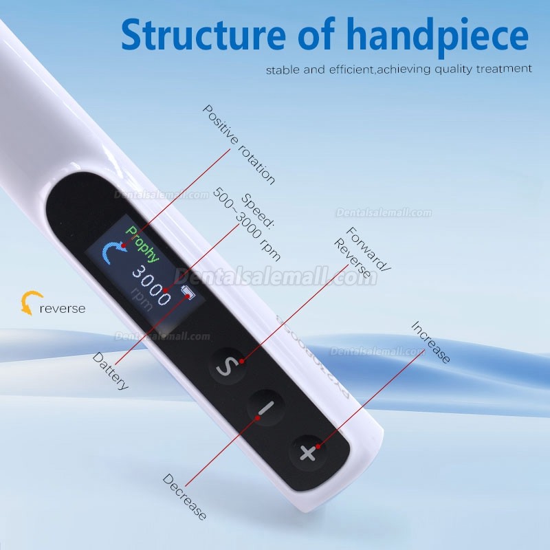Electric Dental Cordless Hygiene Prophy Handpiece 360° Swivel 6-speed Settings