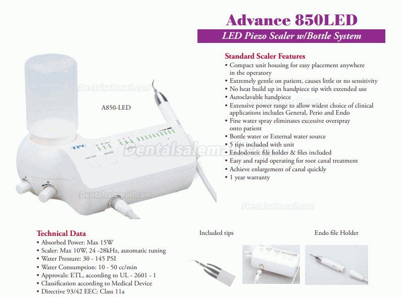 TPC 850-LED Dental Piezo Ultrasonic Scaler with Water Supply Bottle