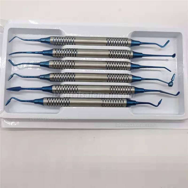 6Pcs Dental Composite Resin Filling Spatula Titanium Plated Head Resin Filler Set Thick Handle Kit