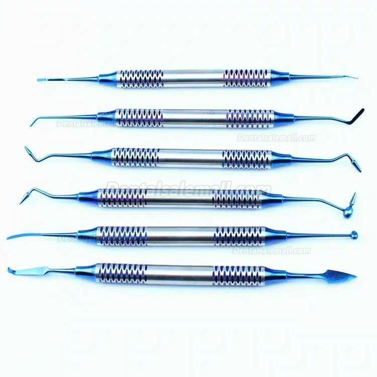 6Pcs Dental Composite Resin Filling Spatula Titanium Plated Head Resin Filler Set Thick Handle Kit