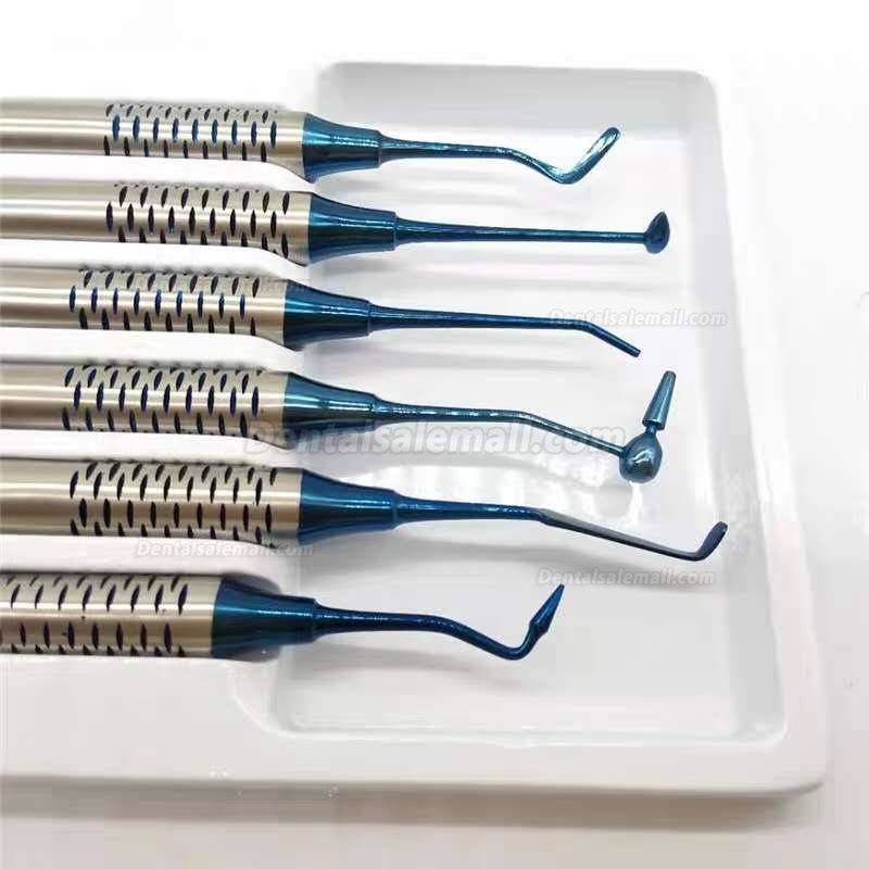 6Pcs Dental Composite Resin Filling Spatula Titanium Plated Head Resin Filler Set Thick Handle Kit