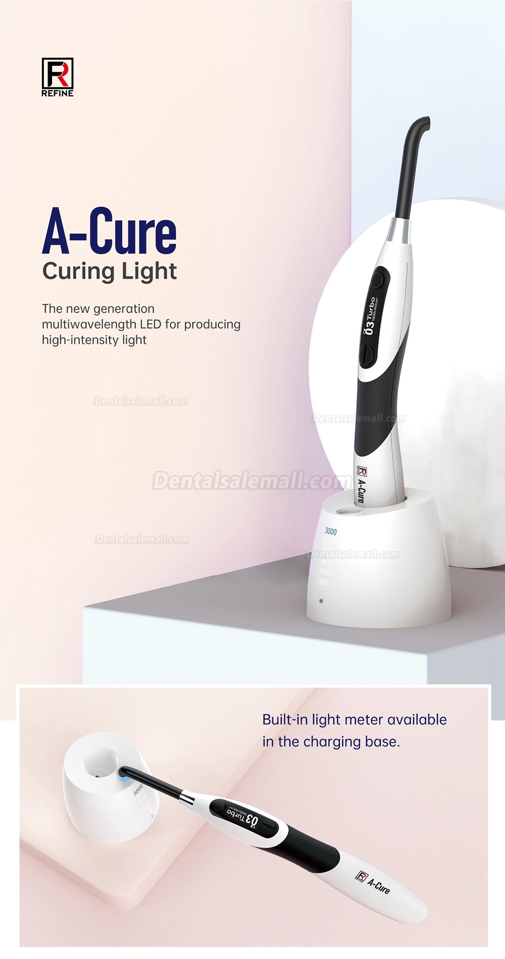 Refine A-Cure Wireless Dental LED Curing Light With Light Meter