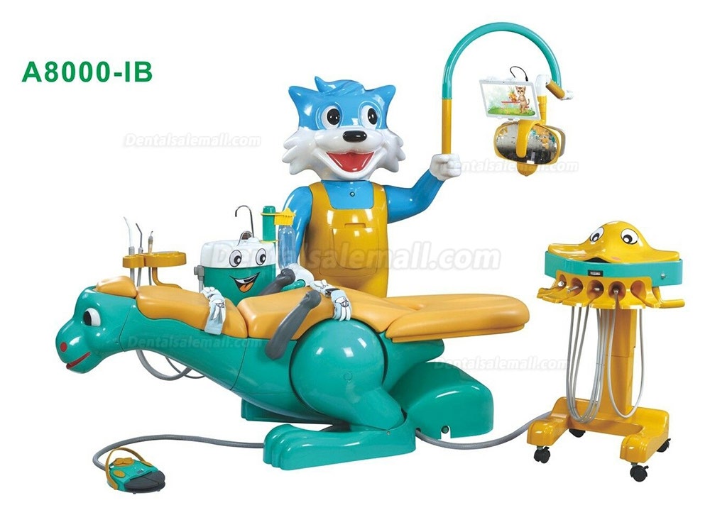 A8000-IB Pediatric Dental Chair Children Dental Unit with Dinosaur Chair &Smiling Cat Side Box