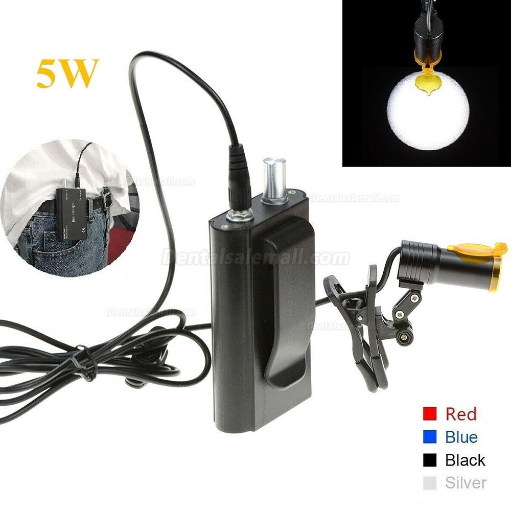 5W Clip-on Type Dental LED Headlight with Filter + Belt Clip for Loupes Black