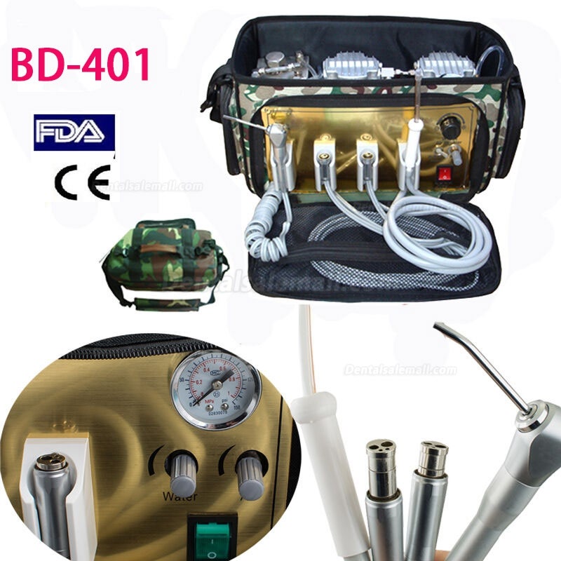 Portable Dental Unit Backpack with Compressor + 3 Way Syringe + Suction + Tube 4H