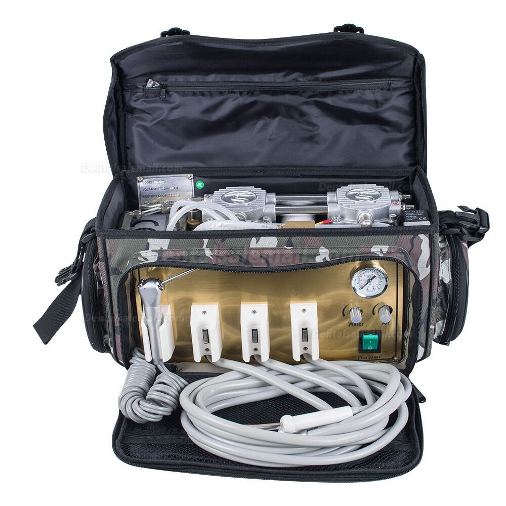 Portable Dental Unit Backpack with Compressor + 3 Way Syringe + Suction + Tube 4H