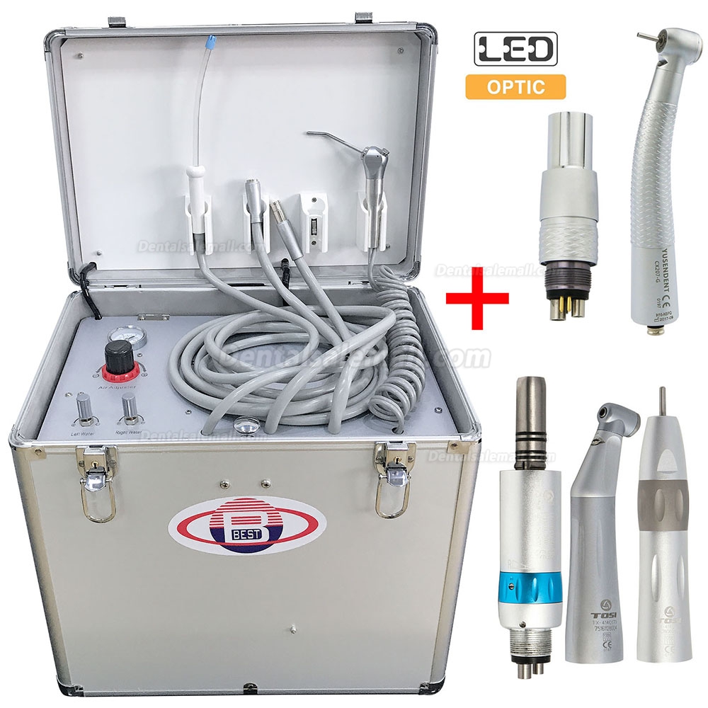 Best® BD-402B LED Fiber Optic Dental Turbine Unit with Air Compressor + Handpiece Kit