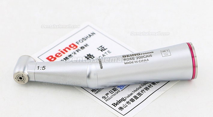 BEING Dental 1:5 Fiber Optic LED Inner Water Contra Angle Handpiece Rose 202CA15 Red Ring