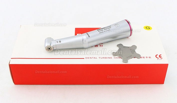 BEING Dental 1:5 Fiber Optic LED Inner Water Contra Angle Handpiece Rose 202CA15 Red Ring