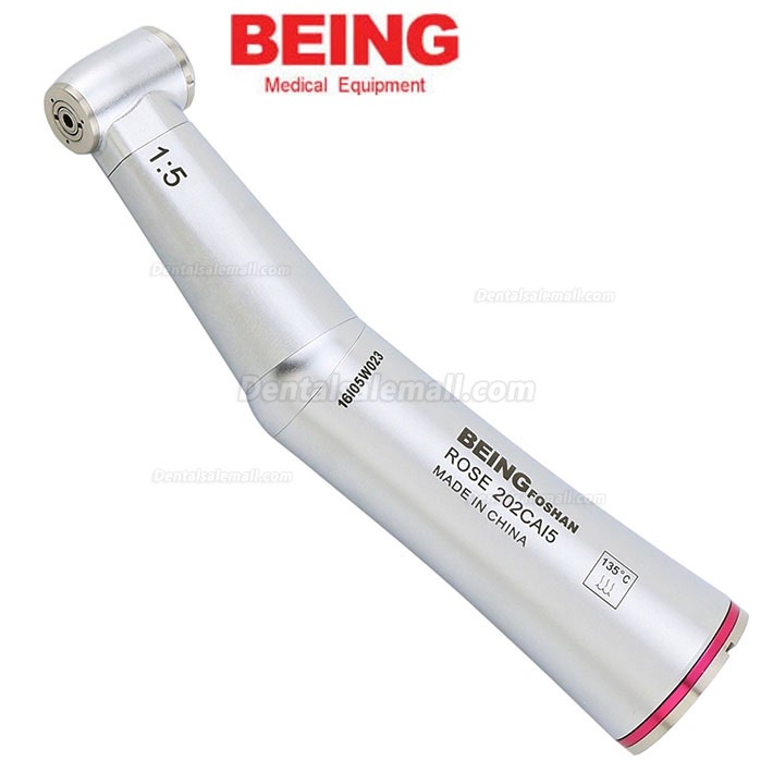 BEING Dental 1:5 Fiber Optic LED Inner Water Contra Angle Handpiece Rose 202CA15 Red Ring