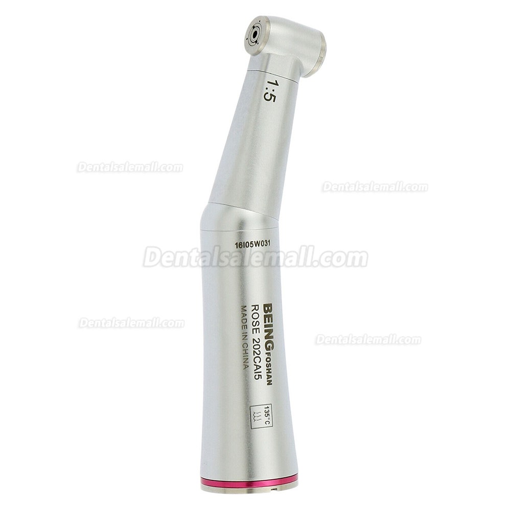 BEING Dental 1:5 Fiber Optic LED Inner Water Contra Angle Handpiece Rose 202CA15 Red Ring