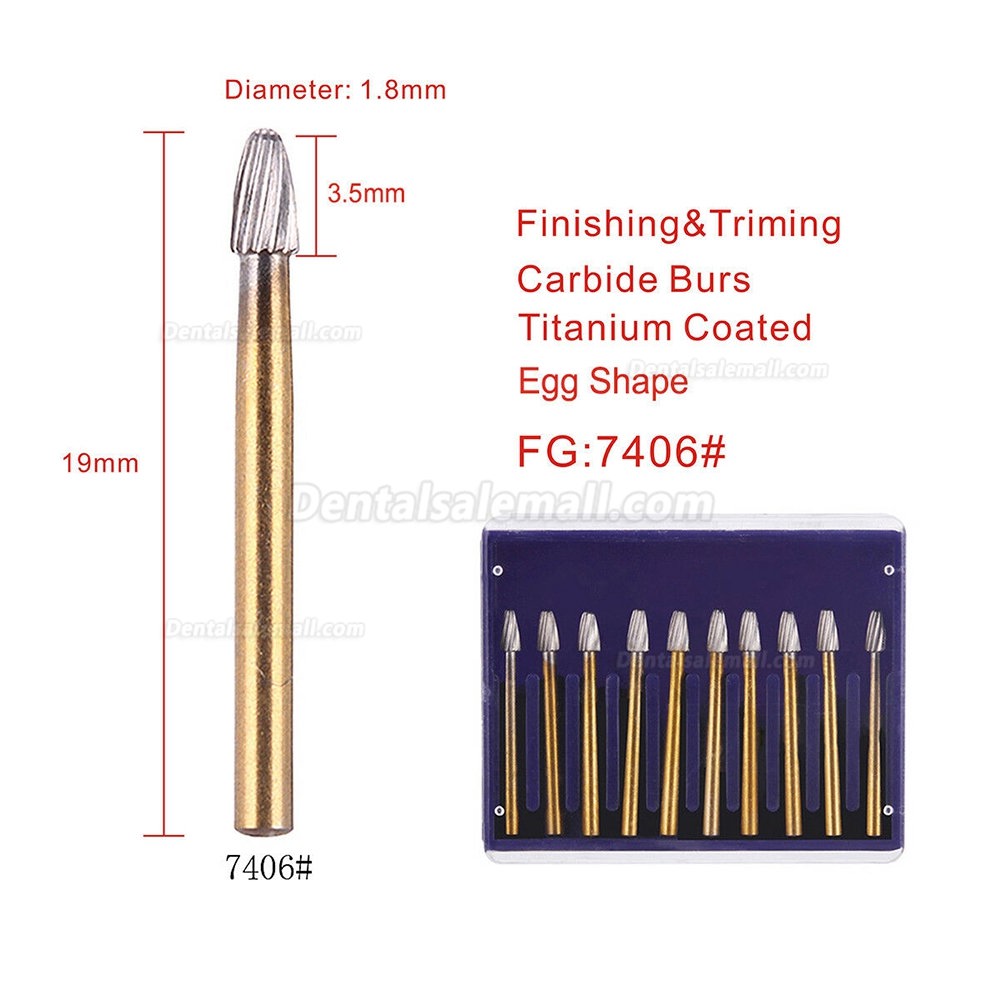 50Pcs/5 Packs Dental High Speed Handpuiece Burs Tungsten Carbide Titanium Coated FG 7406 7408 7901 7902